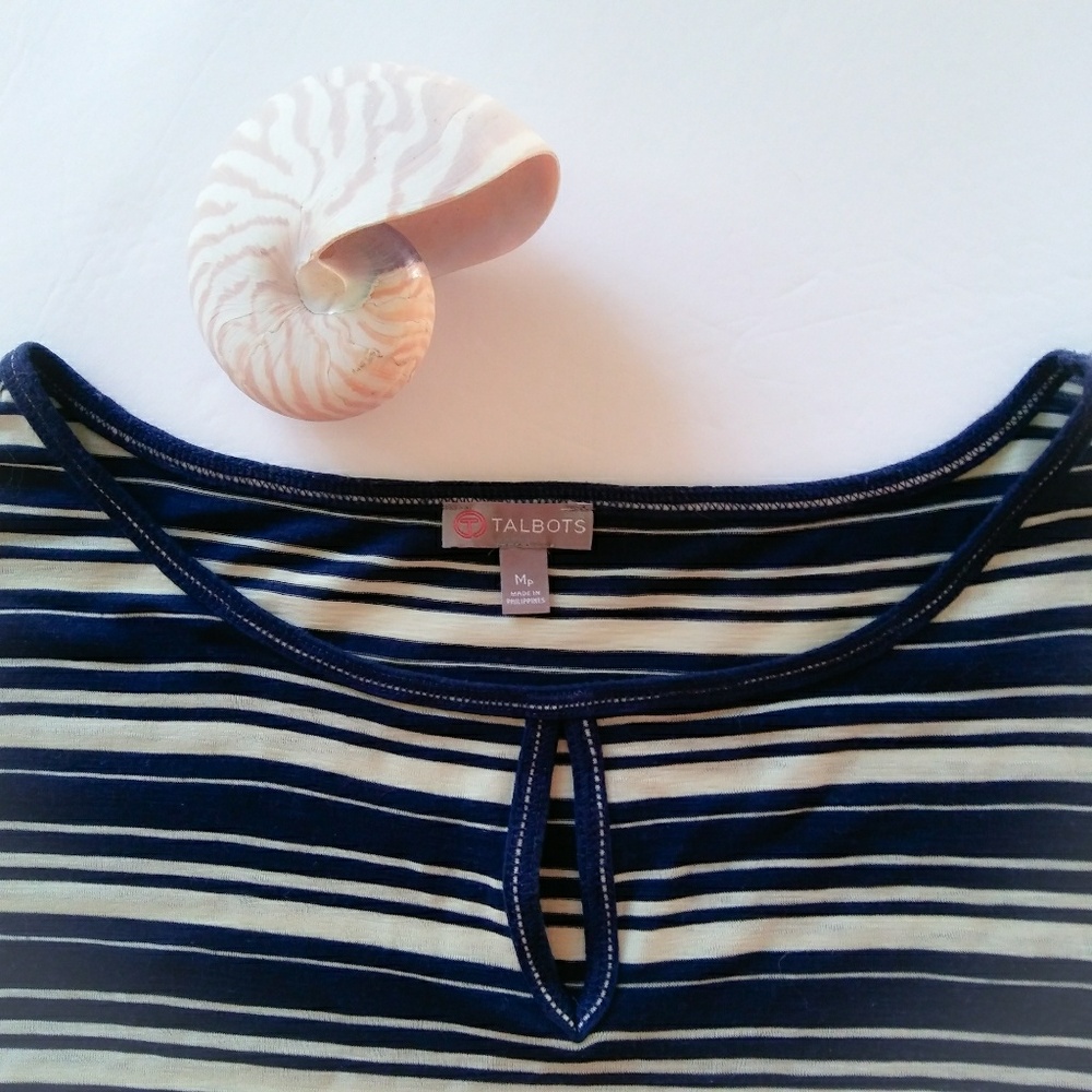 Talbot's Navy Blue Striped Drawstring Top - Picture 6 of 7